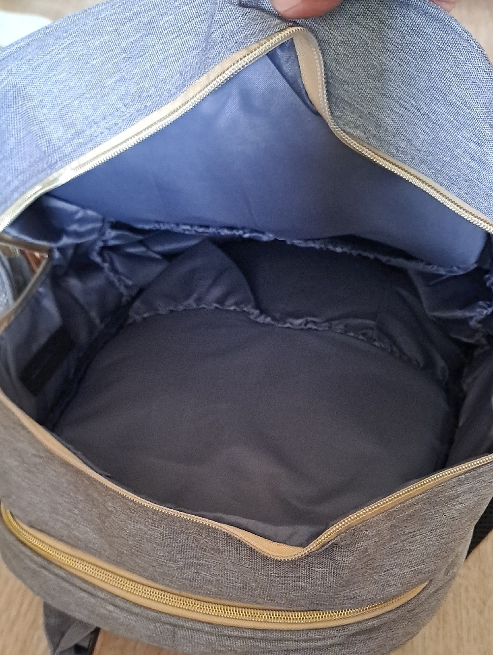 SUNSHINE Gray Baby Backpack with Tan Accents - Picture 5 of 13